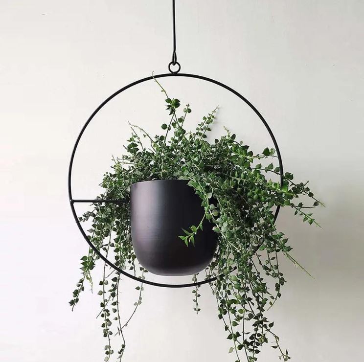 Minimalistischer LeafLuxe Pflanzenhänger, skandinavisches Metall-Design, perfekt für jeden Blumentopf.