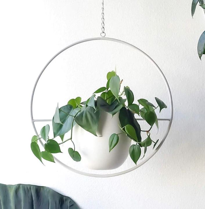 LeafLuxe Pflanzenhänger im Wohnzimmer, skandinavische Hängedeko, schafft eine moderne, grüne Oase.
