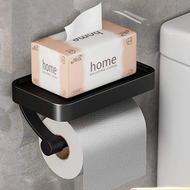 Eleganter Toilettenpapierhalter mit Ablage für Feuchttücher oder Smartphone. Wandmontage, Edelstahl.