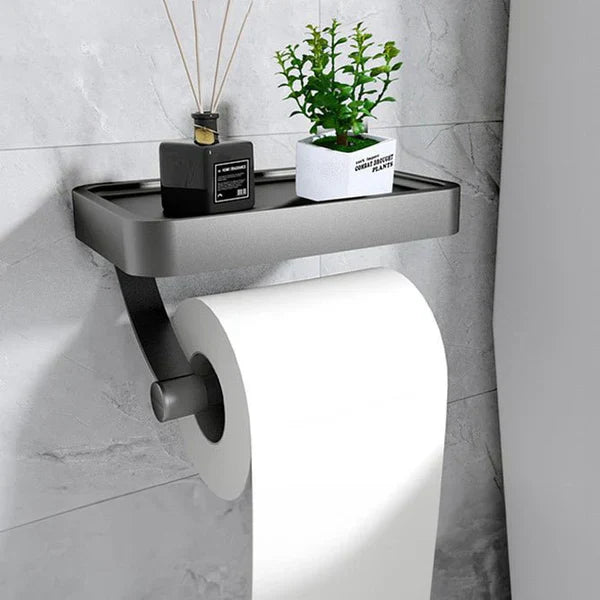 Moderner Badezimmer Toilettenpapierhalter mit Ablage, für platzsparende und stilvolle Badorganisation.