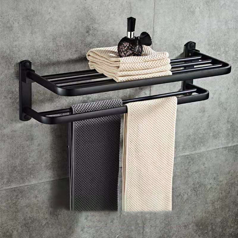 Modernes Aluminium Klappregal für Badezimmer, mit Handtuchhalter und praktischer Ablage, idealer Stauraum.