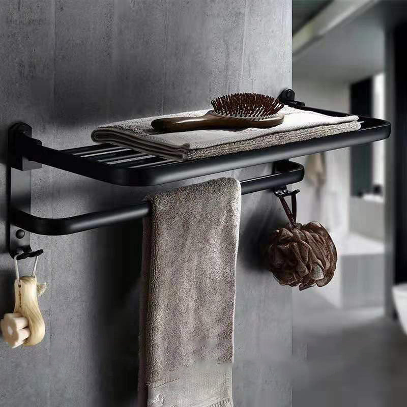 Funktionales Aluminium Klappregal mit Handtuchhalter & Ablage. Perfektes Wandregal für modernes Badezimmer, Stauraum.