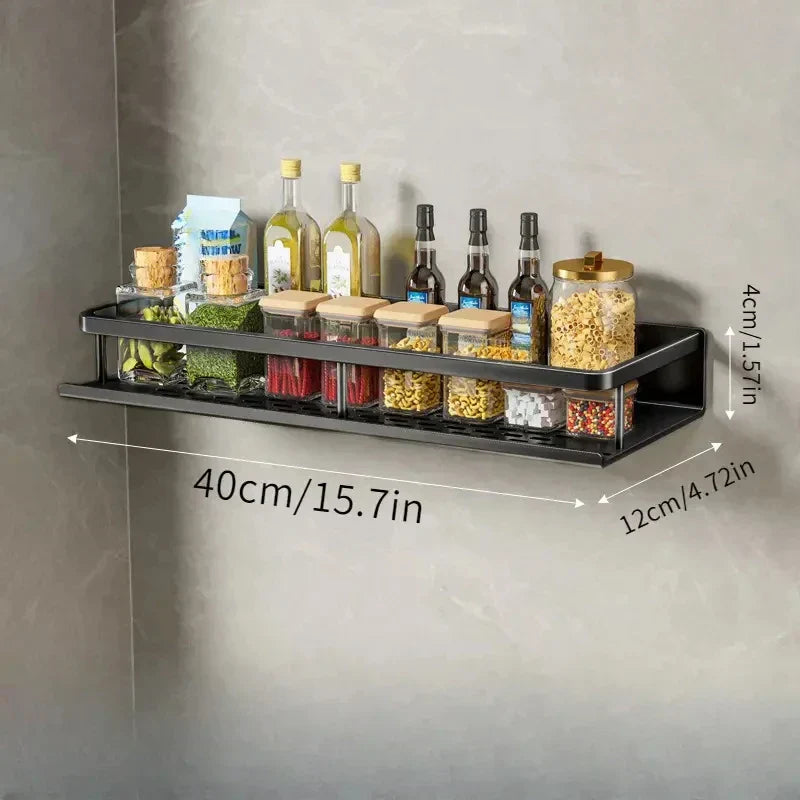 Funktionales schwarzes Küchenzubehör Regal, modernes Design für Gewürze & Küchenutensilien.
