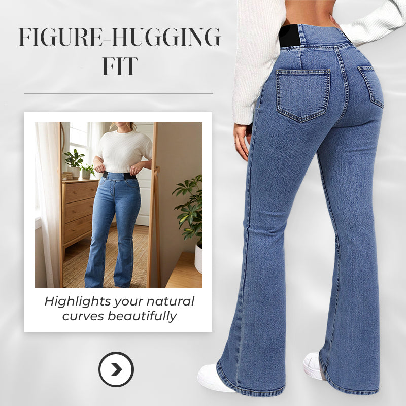 Elegante Flare Jeans in Hellblau mit hohem Bund, dehnbar & modisch, ideal für jede Jahreszeit.