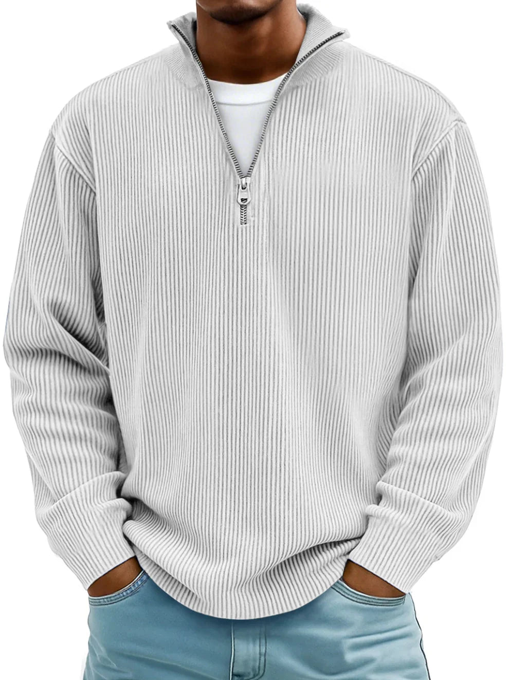 Casual Herren-Langarmpullover mit halbem Reißverschluss; modisch & bequem, ideal als Freizeitpullover für Männer.