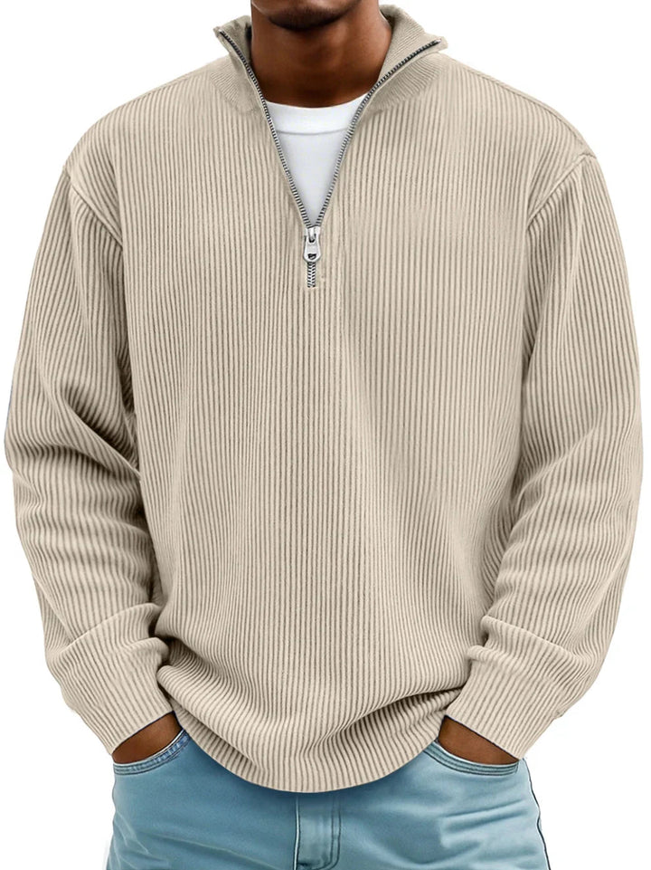 Eleganter Herrenpullover mit Halbreißverschluss; komfortables, stilvolles Langarm-Oberteil für modische Freizeit.