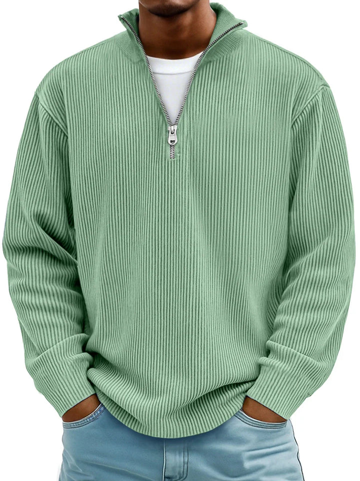 Moderner Herren-Trendpullover mit halbem Reißverschluss; praktisches, warmes Langarm-Oberteil für jeden Anlass.