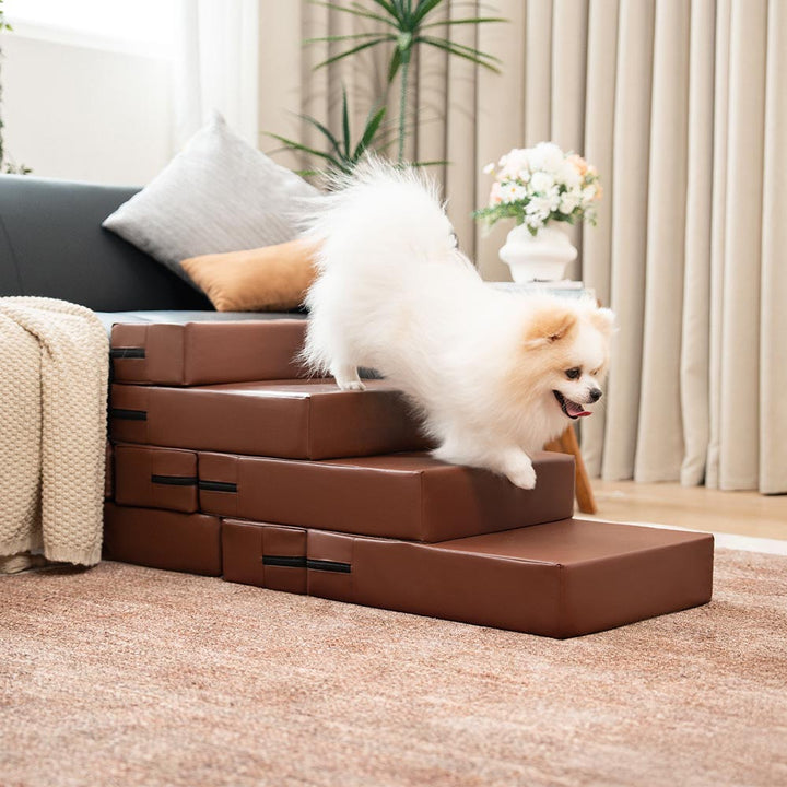 Mehrzweck Haustiertreppe aus PU-Leder, waschbar; als Aufstiegshilfe für Bett, Sofa & Sessel.
