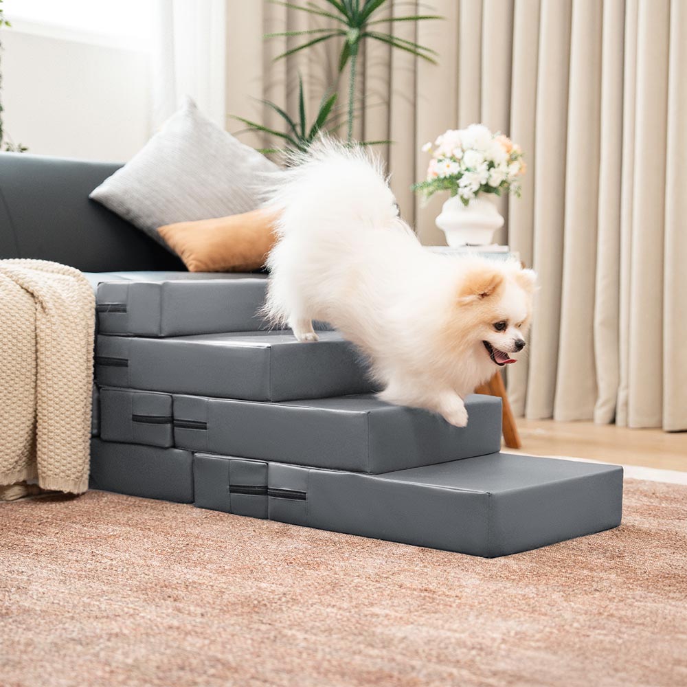 Höhenverstellbare modulare Hundetreppe aus PU-Leder; anpassbar an Möbel, für alle Rassen.