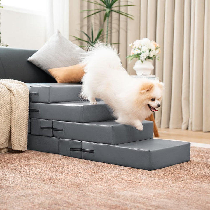 Höhenverstellbare modulare Hundetreppe aus PU-Leder; anpassbar an Möbel, für alle Rassen.