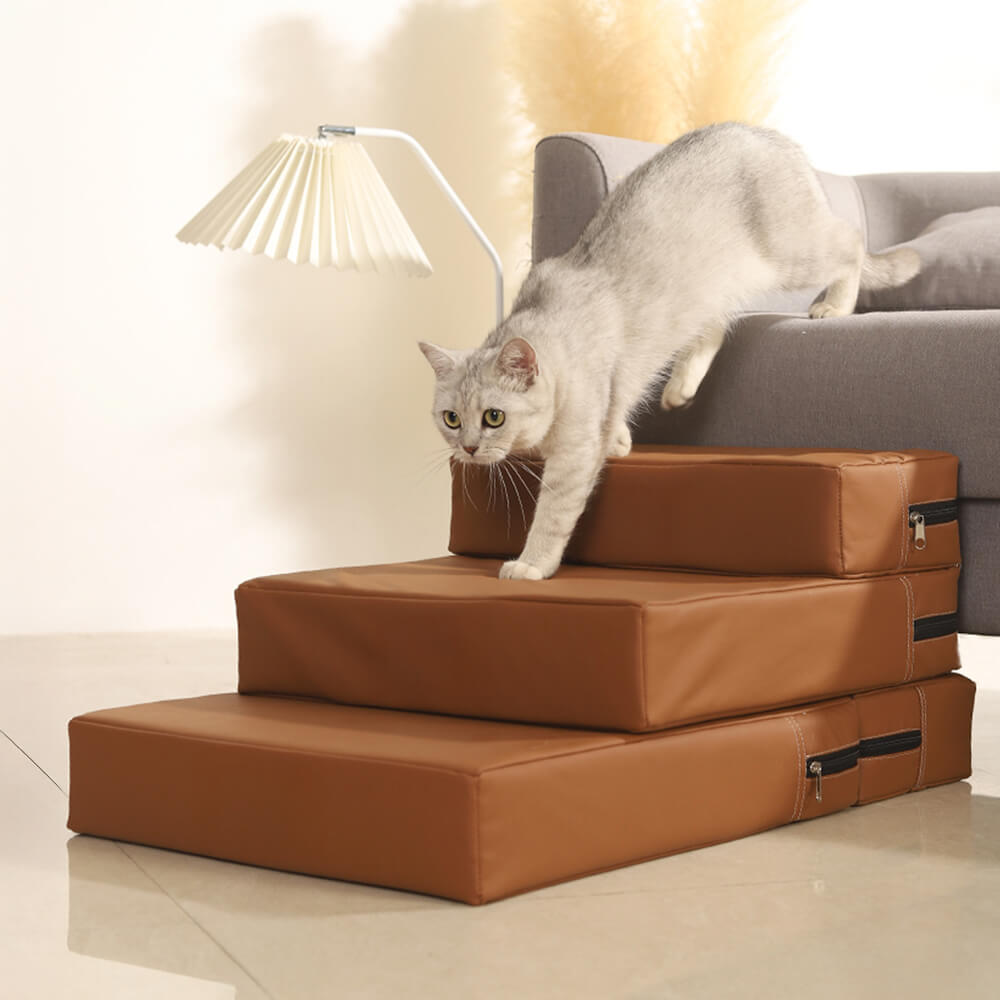 Hochwertige Hundetreppe aus PU-Leder, modular, waschbar; für kleine Hunde & Welpen.