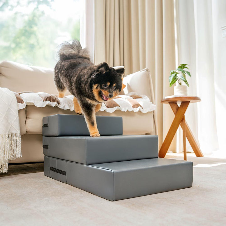 Haustiertreppe für kleine Hunde & Katzen, PU-Leder, weich; altersgerechte Unterstützung beim Aufstieg.