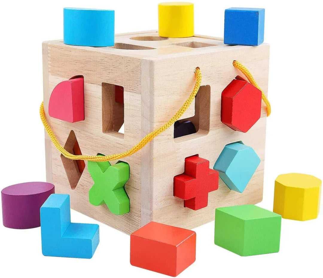 Lernspielzeug Montessori Würfel aus Holz, unterstützt frühkindliche Entwicklung, Formen- und Farbenlehre.