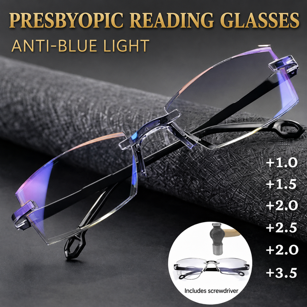 Multifokale Gleitsicht Lesebrille mit Blaulichtfilter, rahmenlos & leicht. Optimiert für Sehkomfort bei Alterssichtigkeit.