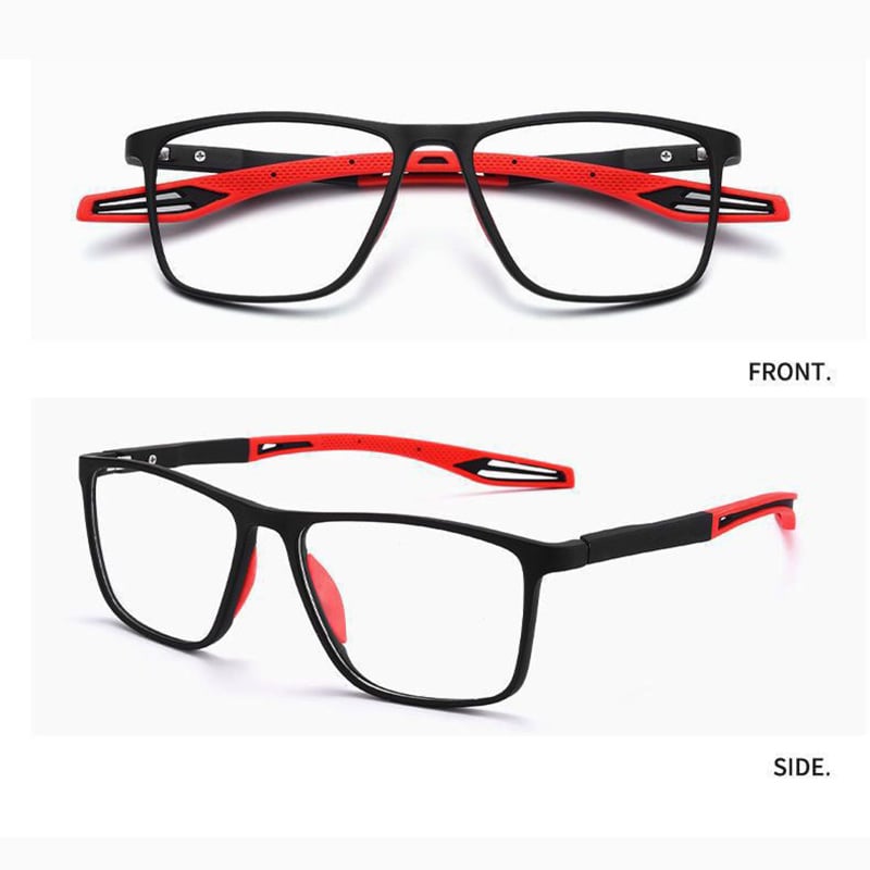 Elegante multifokale Polycarbonat-Lesebrille auf einem geöffneten Buch, ideal für klare Nahsicht, modernes Design.