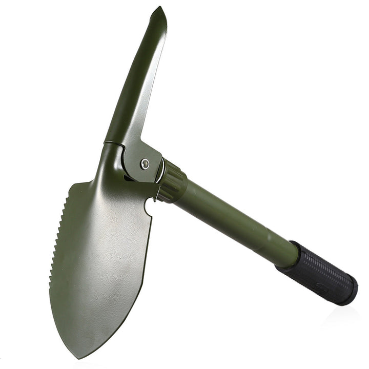 Kompakte Falt-Schaufel mit Pickel-Funktion, ideal für Wandern, Gartenarbeit & Notfallausrüstung.