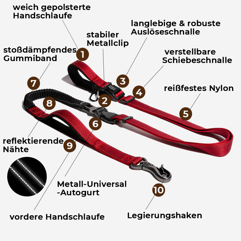 Verstellbare Freisprech-Hundeleine für alle Hunderassen, komfortabel und sicher beim Spaziergang.