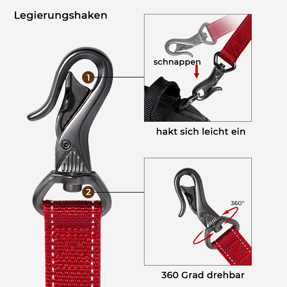 Reflektierende Freisprech-Hundeleine für erhöhte Sichtbarkeit und Sicherheit bei Spaziergängen im Dunkeln.