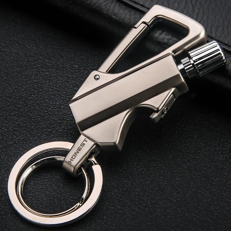 Kompakter EDC Schlüsselanhänger mit integriertem Feuerstarter. Perfekt als Outdoor-Feuerzeug & Alltags-Werkzeug.