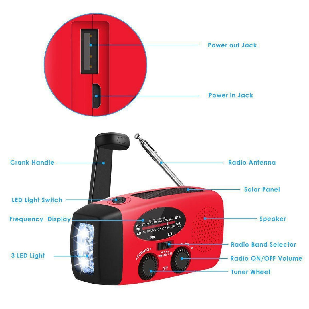 Tragbare Powerbank mit Solar- & Kurbellader, ideal für Outdoor-Aktivitäten & zum Laden von Smartphones.