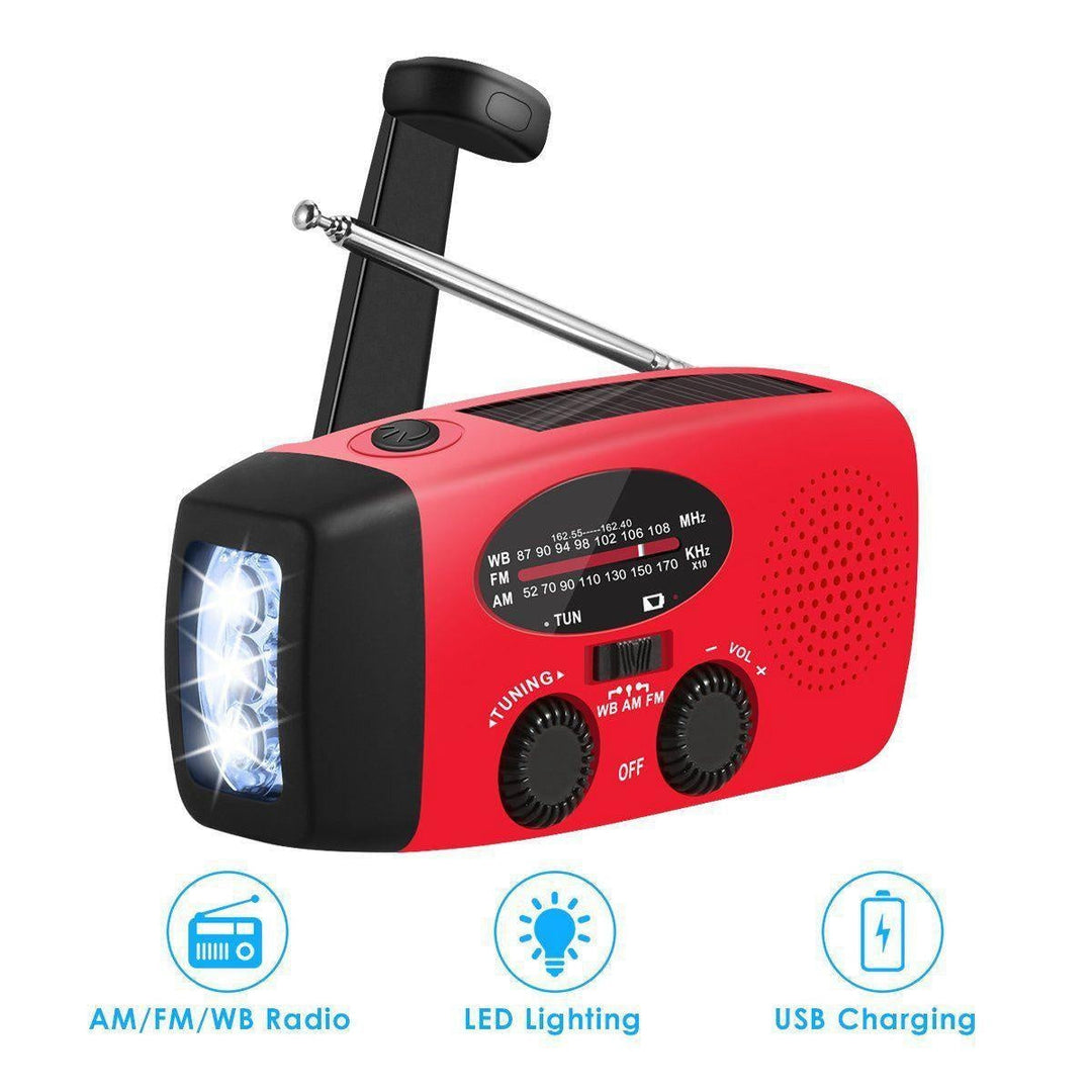 Outdoor Notstromgerät mit Solar- und Kurbellader, AM/FM Radio, Powerbank und Taschenlampe für Survival.