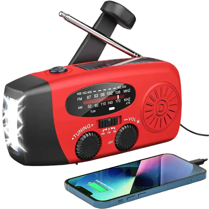 Multifunktions-Notfallradio mit Solar-, Handkurbel- & Powerbank-Funktion für Outdoor, Camping & Krisenvorsorge.