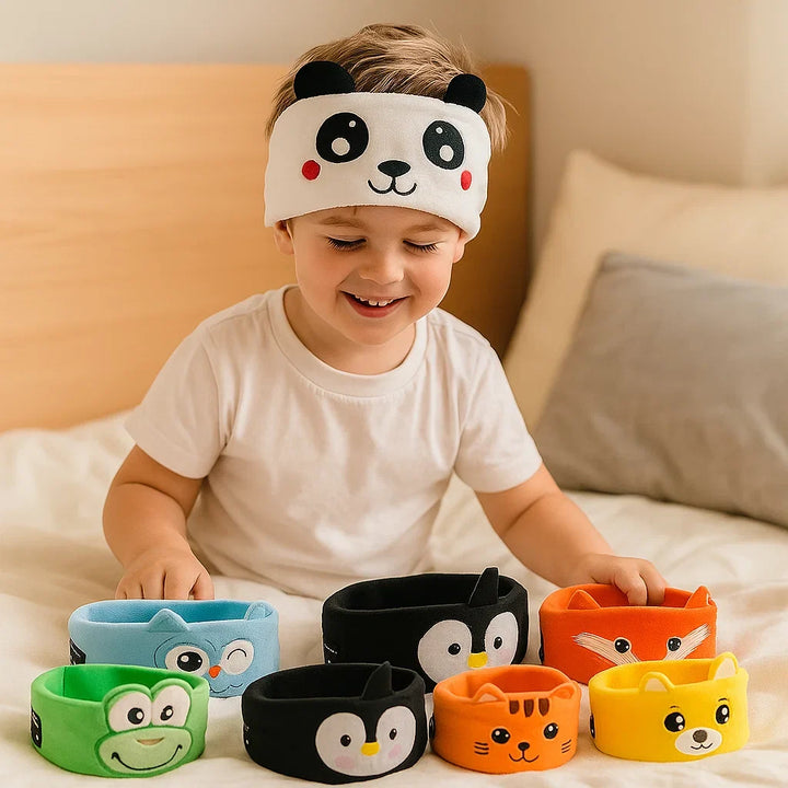 Kindgerechte 2in1 Bluetooth Kopfhörer & Schlafmaske; ideal für Hörspiele, Reisen, Entspannung.