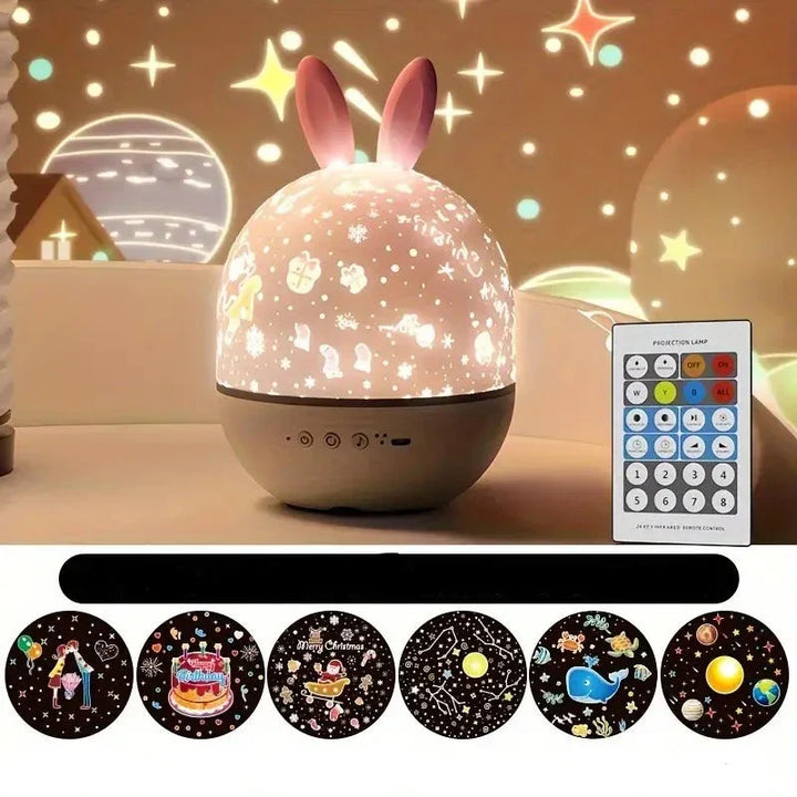 Tierprojektor Nachtlampe Droomlicht (Hase/Hirsch); beruhigendes Sternenlicht für Babys & Kinder.