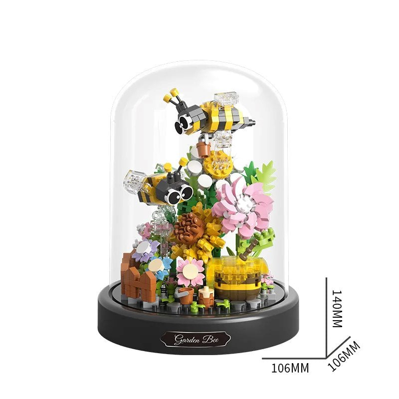 Nano Bausteine Set: Detaillierter Schmetterling & Biene mit Blüten. Kreatives Insekten-Modell für DIY-Dekoration.