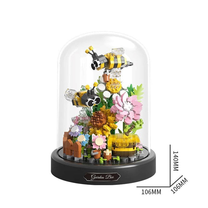Nano Bausteine Set: Detaillierter Schmetterling & Biene mit Blüten. Kreatives Insekten-Modell für DIY-Dekoration.