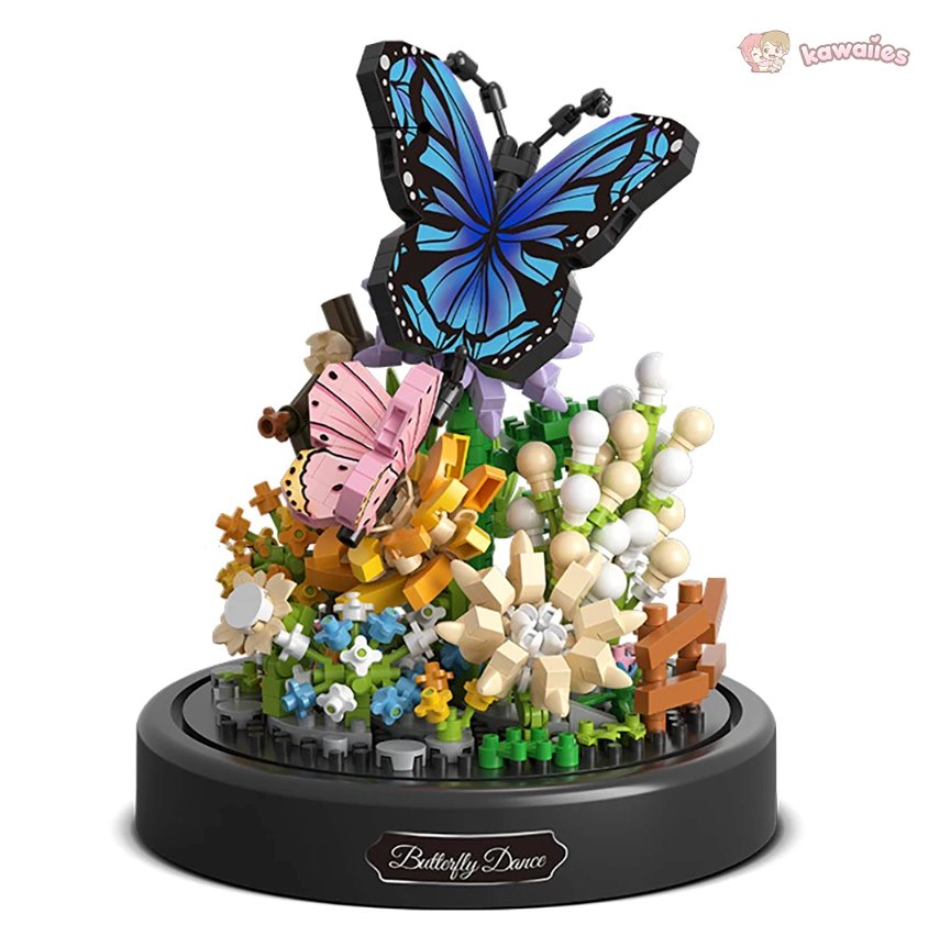 Fertiges Modell: Nano Bausteine Schmetterling & Biene auf Blüten. Schöne Dekoration für Zuhause.