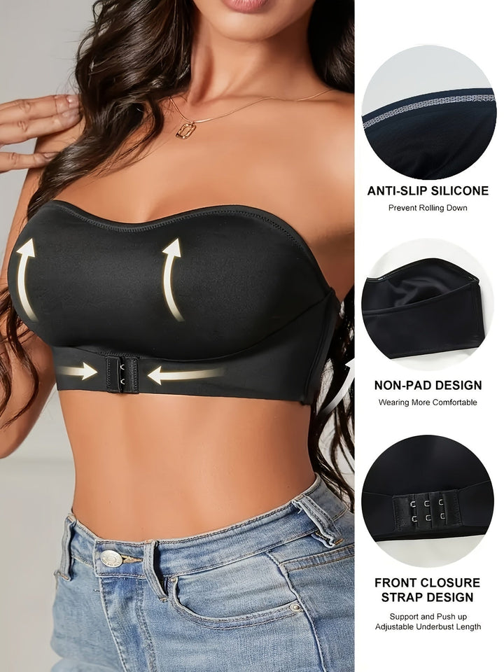 Komfortabler, nahtloser Damen Sport Bandeau-BH in Schwarz. Ideal für Yoga, Fitness & Alltag. Bügellos & rutschfest.