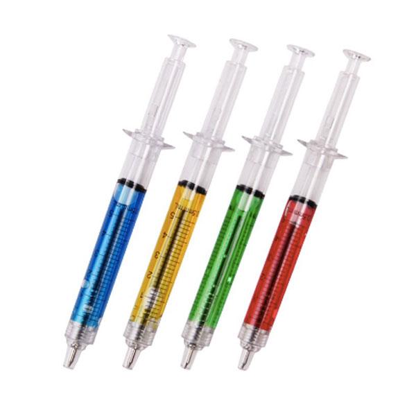 Neuheiten Spritzen-Kugelschreiber im 4er-Set, ideal als Geschenk für medizinisches Personal oder Halloween.