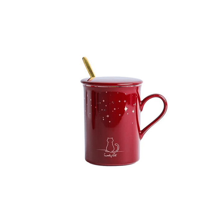 Glänzende Keramik-Teetasse mit niedlichem Katzenmotiv und Katzenschwanz-Griff. Hochwertiges Küchenzubehör.