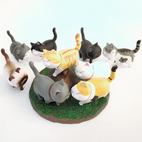 Elegante handbemalte Miniatur Katzenfigur, drehbarer Kopf, eine Bereicherung für Ihr Heim.