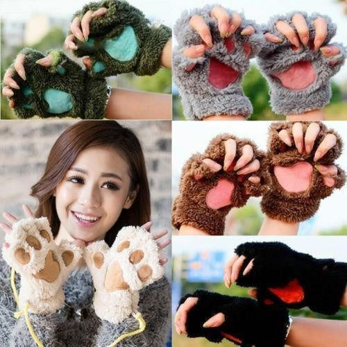 Warme Bärenpfoten-Handschuhe für Damen und Herren, aus weichem Plüsch, ein tierisch niedliches Winter-Accessoire.