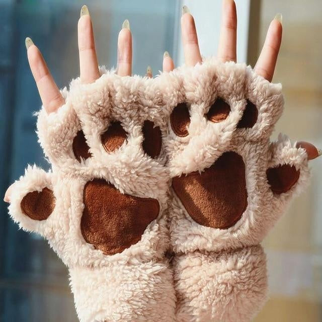 Unisex Plüsch-Handschuhe im Bärenpfoten-Design, für gemütliche Wintertage und lustige Kostüm-Verkleidungen.