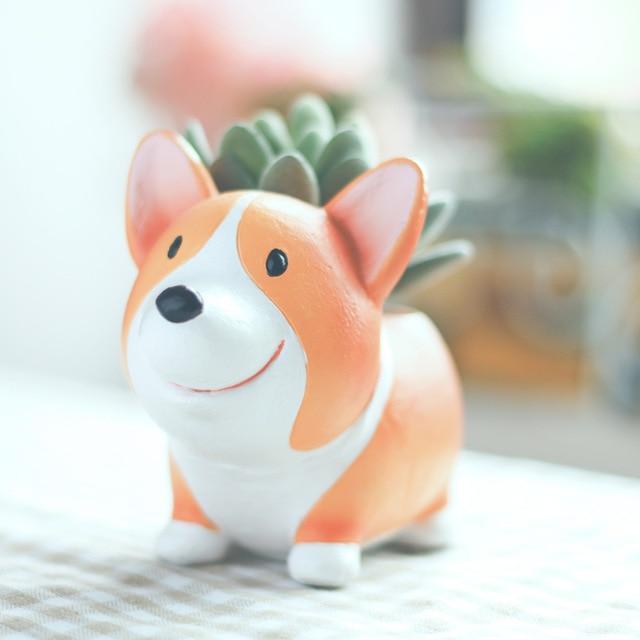 Niedlicher Corgi Blumentopf aus Harz für Sukkulenten; perfekte Deko für Tierliebhaber im Haus oder Büro.