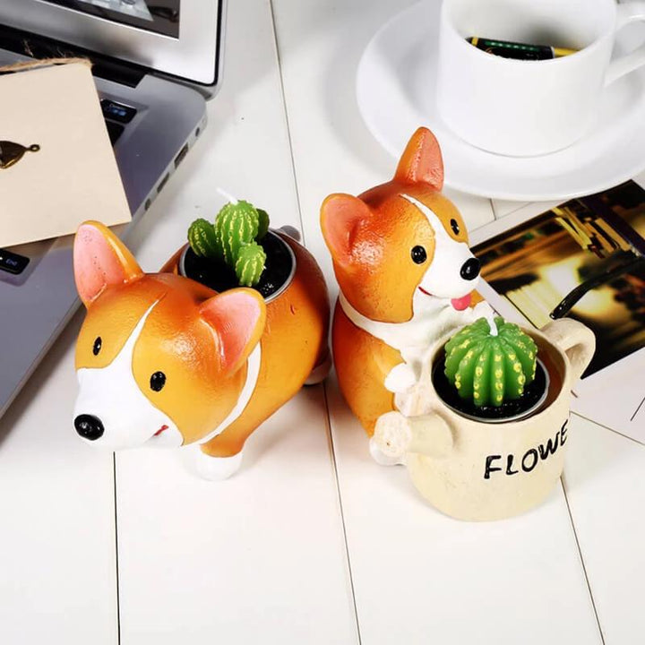 Detailreicher Corgi Pflanztopf aus Harz; charmantes Wohnaccessoire für Sukkulenten, Kakteen und andere kleine Pflanzen.