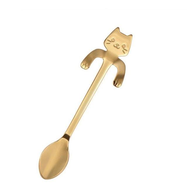 Hochwertiger Edelstahl-Katzenlöffel mit niedlicher Katzendeko, perfekt als Kaffeelöffel oder Teelöffel.