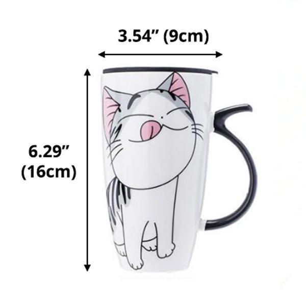 Hochwertige Tasse aus Porzellan mit Katzenmotiv und passendem Deckel. Ideal für Tee oder Kaffee.