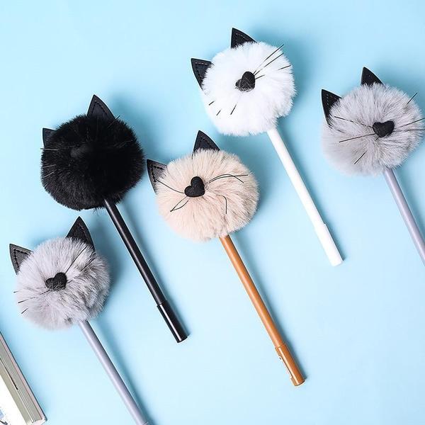 Niedlicher Pom Pom Katzenstift mit schwarzer Tinte. Perfekt für Katzenliebhaber & Schüler.