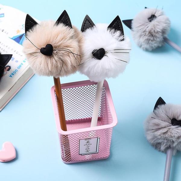 Weicher Plüsch-Katzenstift mit Pom Pom und Gel-Tinte, ideal für süßes Schreibvergnügen im Büro.