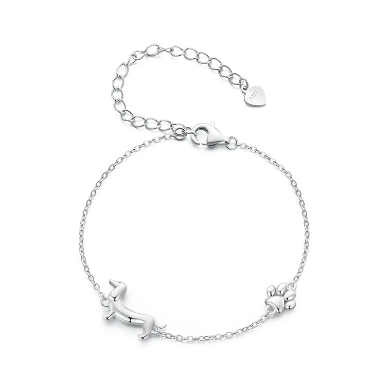 Damen Dackel-Charm-Armband aus 925 Sterling Silber, idealer Hundeschmuck für Dackelliebhaberinnen.