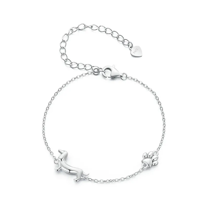 Damen Dackel-Charm-Armband aus 925 Sterling Silber, idealer Hundeschmuck für Dackelliebhaberinnen.