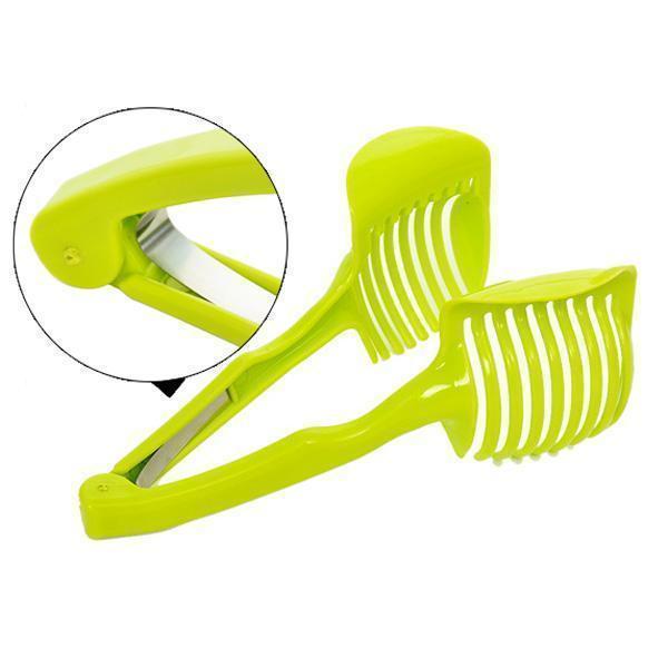 Praktischer Obst- und Gemüseslicer Zange für sichere Hände. Ideal zum Schneiden von Tomaten, Zwiebeln, Zitronen.