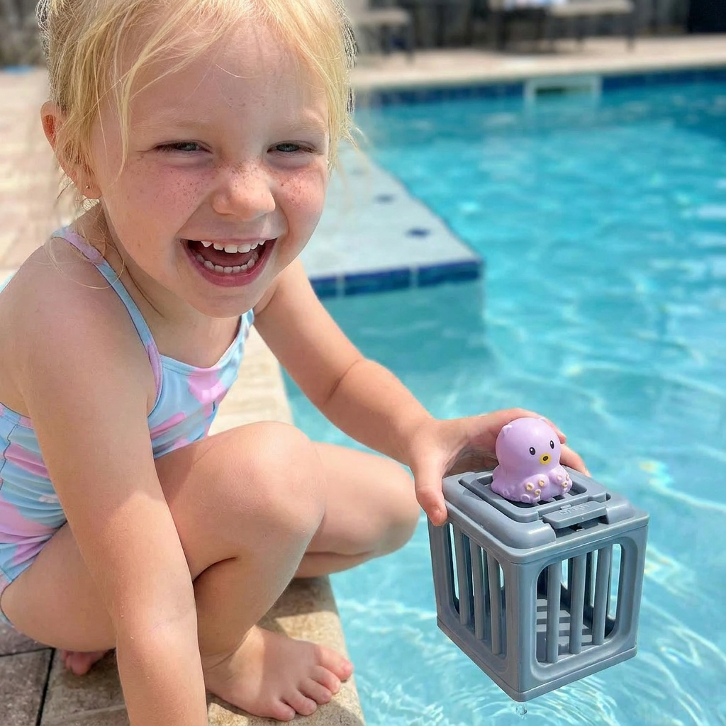 Kinder verbessern mit Tauchspielzeug Set im Pool Schwimmfertigkeiten durch spannende Unterwasserspiele.