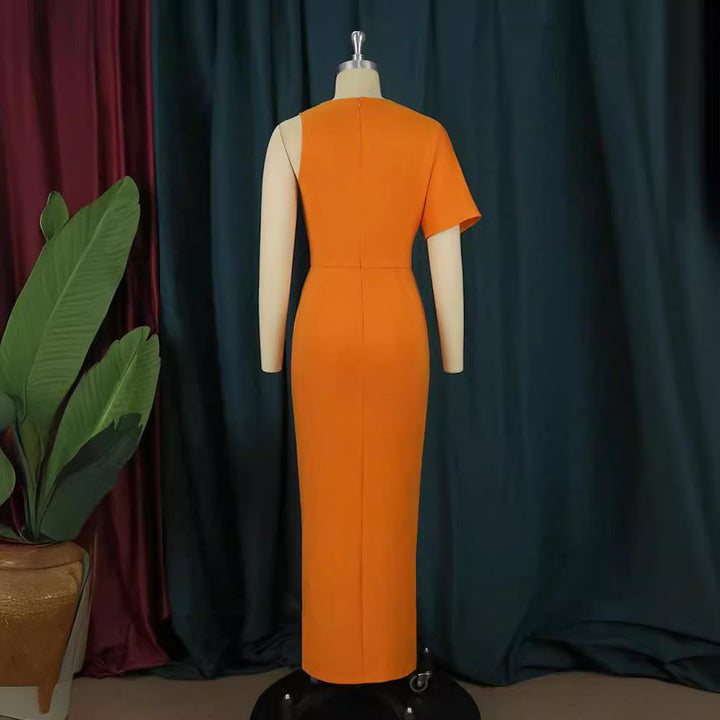 Figurbetontes langes Damen Maxikleid in Orange. Ideal als festliches Partykleid oder elegantes Sommerkleid.