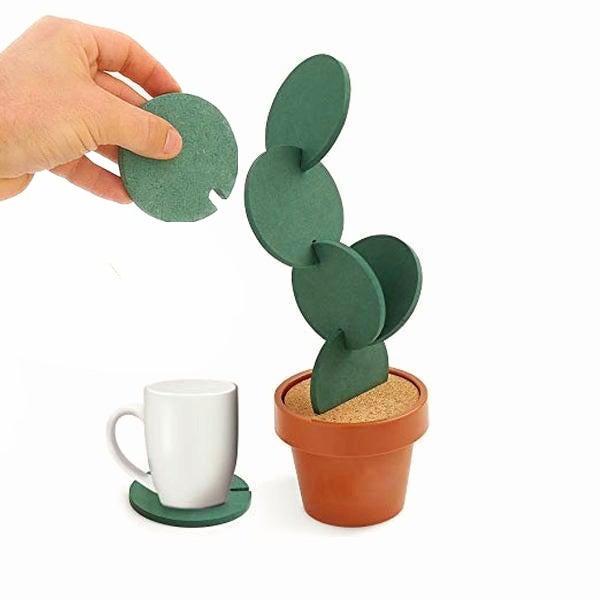 Originelle Kaktus Untersetzer Set in Mintgrün als kreativer Tischschutz und stilvolle Pflanzen-Deko.