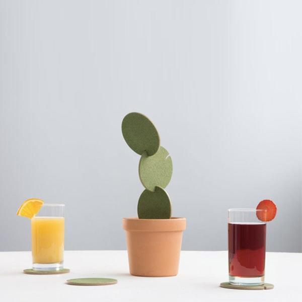 Set einzigartiger Kaktus Untersetzer als charmante Pflanzen-Deko und praktisches Küchenaccessoire.